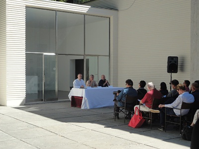 Österreichischer Beitrag auf der 13. internationalen Architekturausstellung „La Biennale di Venezia“ – Pressekonferenz zur Eröffnung des österreichischen Pavillons auf der Biennale 2012: Kulturministerin Claudia Schmied, Architekt Wolfgang Tschapeller, Kommissär Arno Ritter (© aut)