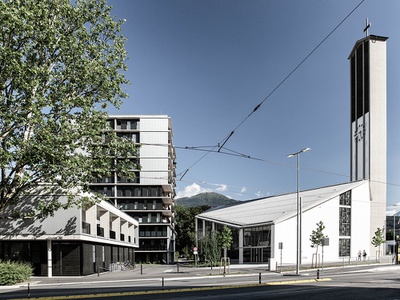 Lobende Erwähnung des Landes Tirol für Neues Bauen 2018: Sozialpastorales Zentrum St. Paulus, Innsbruck, 2013 – 2017 (Architektur: Marte.Marte Architekten)