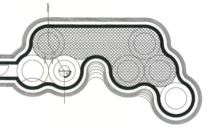 Grottenbad Flora, Grundriss, Ausführung