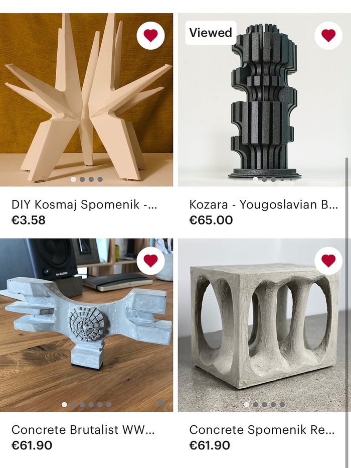 Screenshot der Suche nach dem Stichwort "Spomenik" auf etsy.com