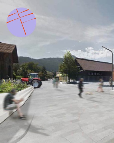 Collage Neugestaltung Dorfplatz Flachau mit Fahrradstrasse – © The Department Collage Neugestaltung Dorfplatz Flachau mit Fahrradstrasse