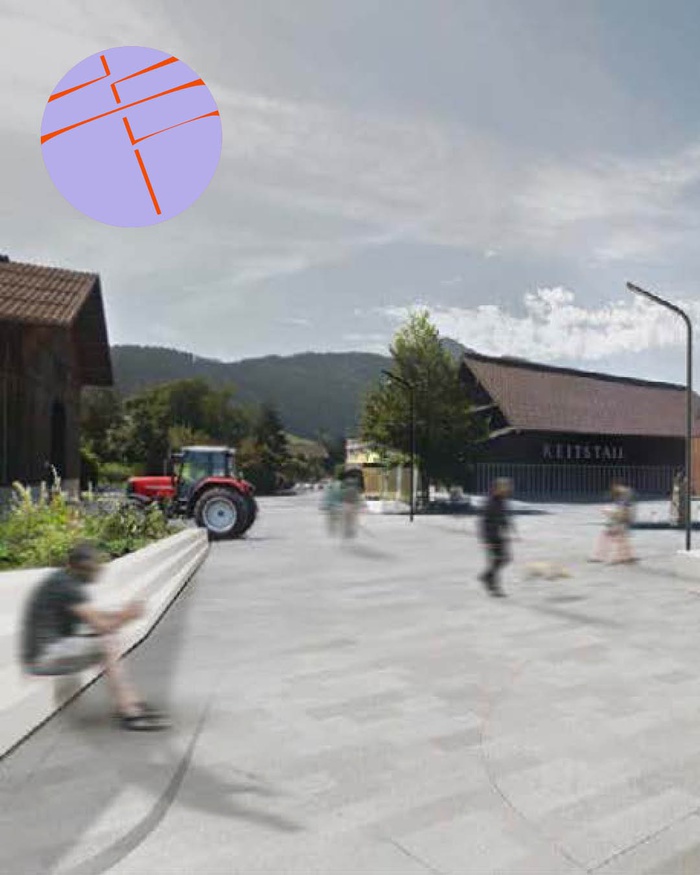 Collage Neugestaltung Dorfplatz Flachau mit Fahrradstrasse