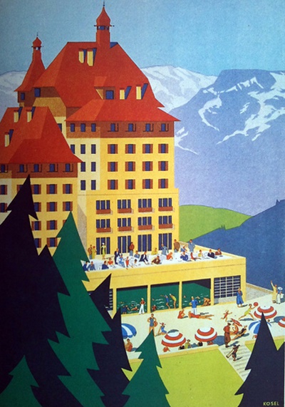 Suedbahnhotel Semmering, 1933, Plakat von Hermann Kosel fuer das neue Schwimmbad des Hotels