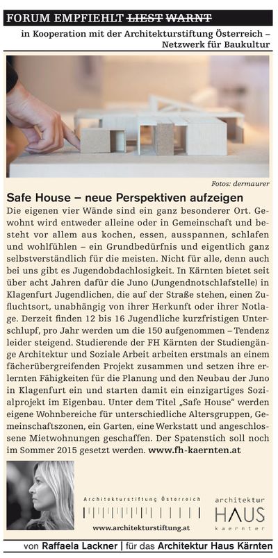 Bau-Forum empfiehlt_März 2015_Safe House – neue Perspektiven aufzeigen