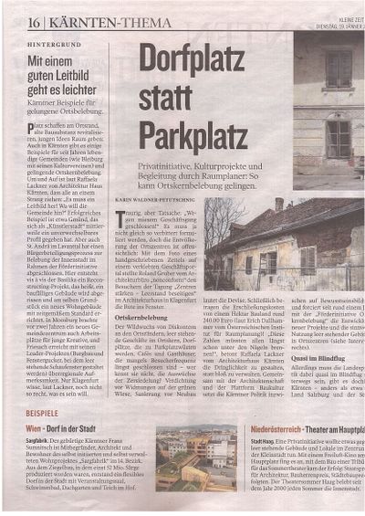 Kleine Zeitung_2016.01.19_Dorfplatz statt Parkplatz