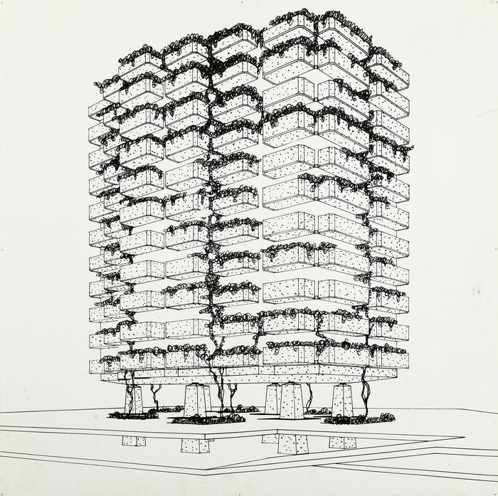 Wohnhochhaus Althofenstraße mit vorgesehener Bepflanzung (1968)
