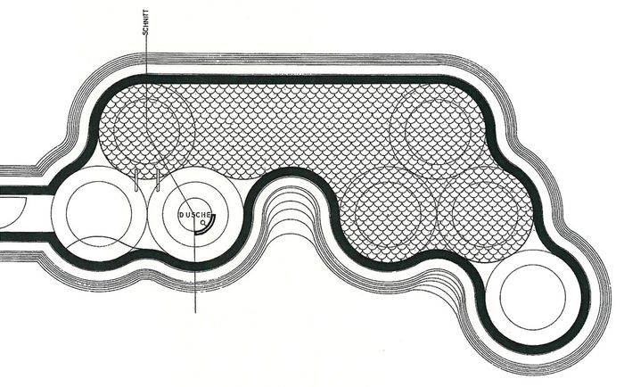 Grottenbad Flora, Grundriss, Ausführung